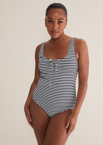 Phase Eight Striped Ribbed Swimwear Navy/White USA | 0863425-LA